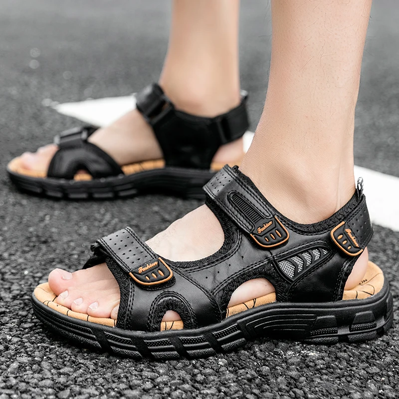 

Men's Sandals genuine Leather 2021 Summer New Casual Fashion Dual-Use outdoor Soft-Soled Non-Slip Middle-Aged Beach Shoes men