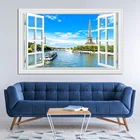 Настенная картина с изображением Эйфелевой башни озера, 3D имитация окна, дизайн холста, постеры, картины, принты, Декор для дома, гостиной