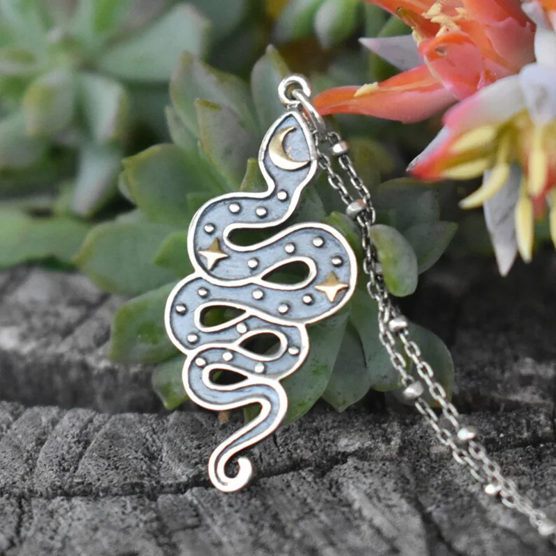 

QIMING Gothic Punk Animal Snake Pendant Necklace For Women Night Moon Vintage Retro Jewelry Choker Necklace Collier