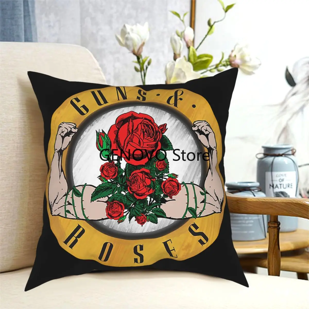 

Guns And Roses Funny Crossfit Square Pillow Case Cushions for Sofa Novelty Pillowcover Home Decor