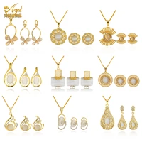 gold ethiopian 24k gold plated dubai necklace sets women crystal african jewelry party necklace and earrings set wedding pendant