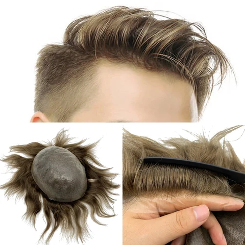Мужской парик из натуральных волос с невидимым узлом, 100% евро-сенсорный парик из человеческих волос