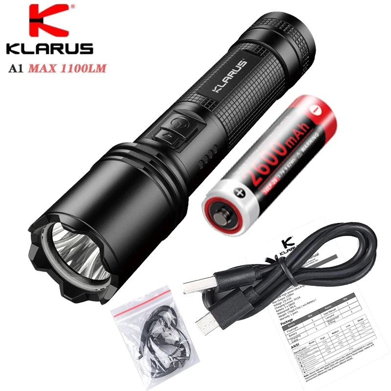 Тактисветильник фонарь Klarus A1 максимальная яркость 1100 люмен