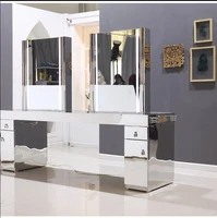 salon hairdressing shop mirror table stainless steel marble table with touch screen led light hair dressing mirror