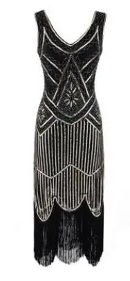 083blackgolden Новинка, женское винтажное платье 1920s с пайетками, полностью украшенное бахромой, украшенное хлопушкой, платье 20s Great Gatsby Vestidos - Цвет: 083blackgolden