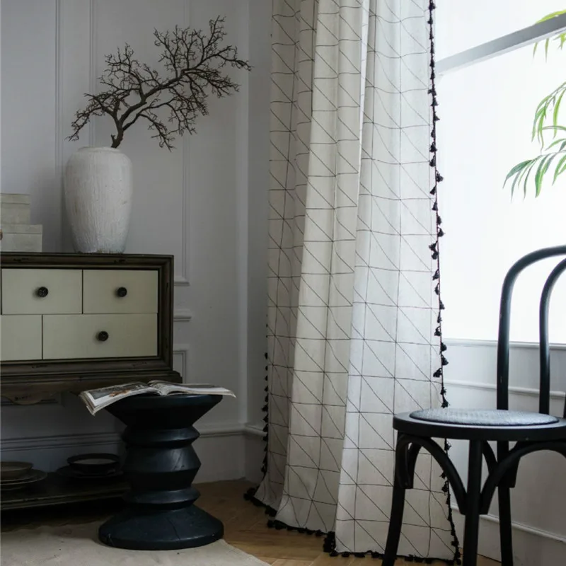 Занавеска на окна с геометрическим рисунком роскошная белая хлопковая льняная