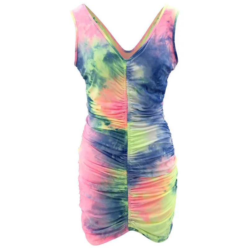 

Sexy Mini Dress Summer for Women Streetwear Color Matching Shrinkage Design V-Neck Sleeveless High Waist Slim Hips Pencil Dress