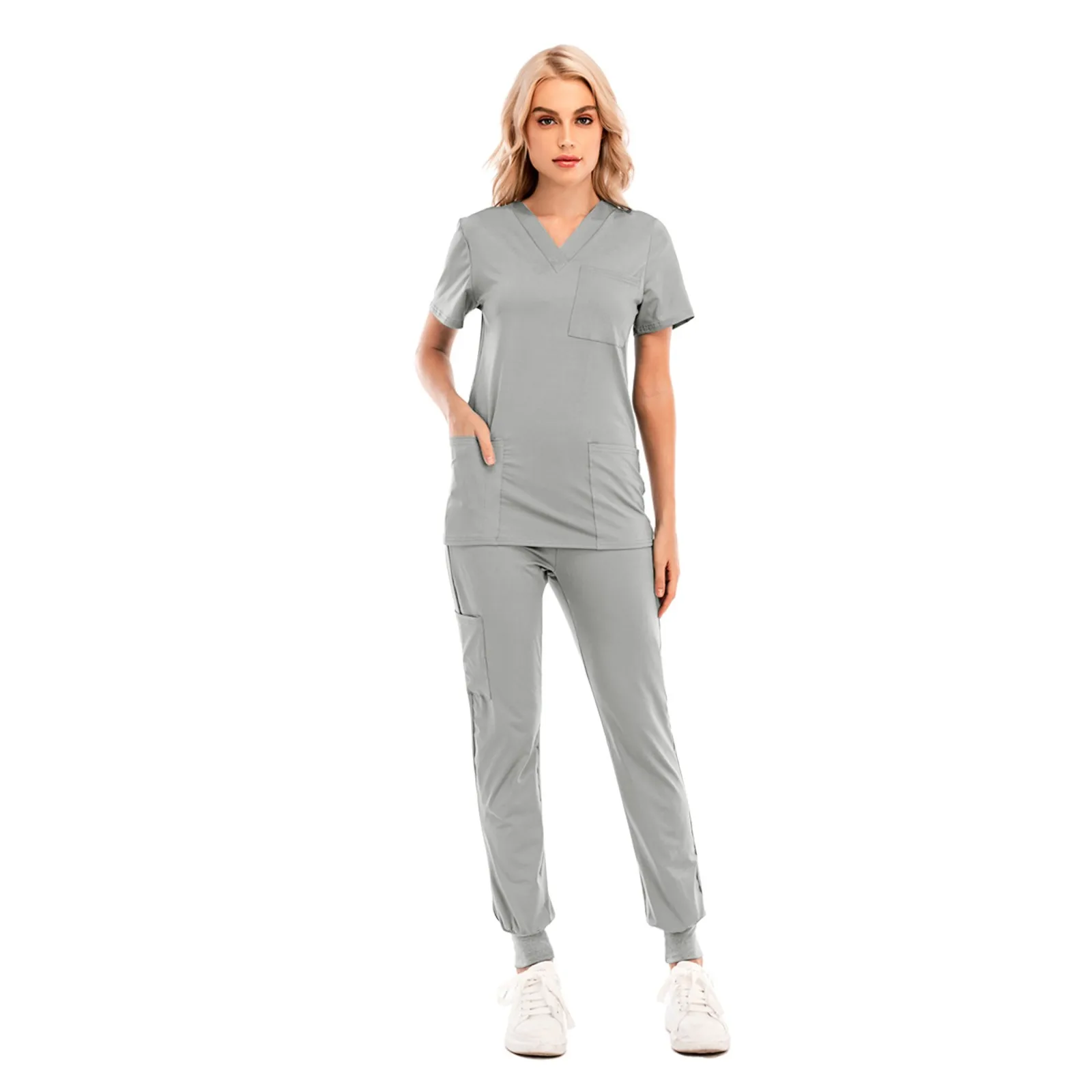 Nurse Uniform Elasticity Scrubs Set Men Women Short Sleeve V-neck Tops+Pants Nursing Working Uniform Suit медицинская одежда L*5 images - 6