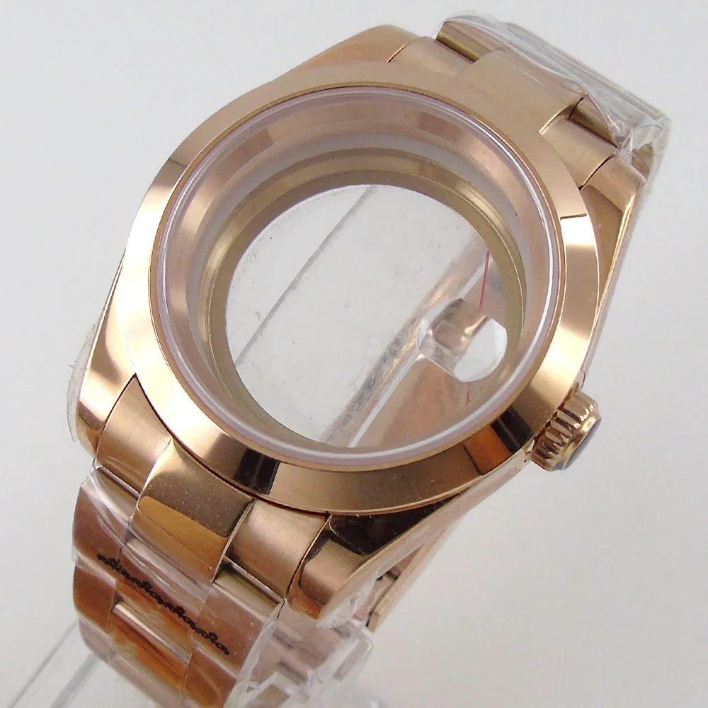 Date Just 36mm fit NH35A NH36A MIYOTA ETA 2824 Fluted Bezel Rose Gold Coated Watch Case Oyster Band Screw Crown