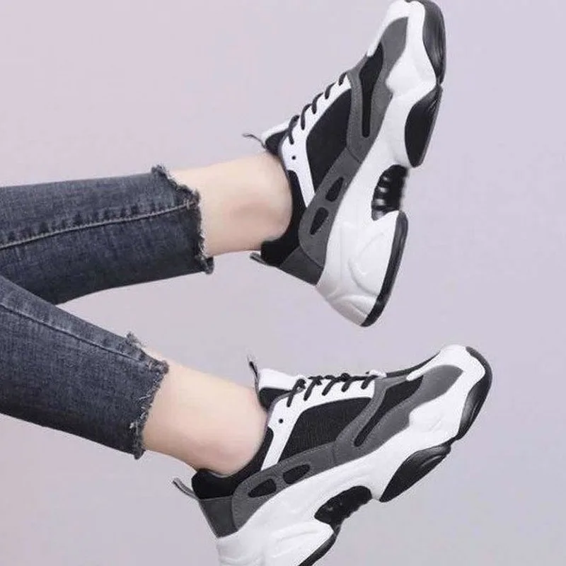 

New Fashion Autumn Lace-up Mesh Shoes 2020 Winter Women Vulcanized Shoes Comfortable Breathable Mid-heel Sneakers Casual Shoes