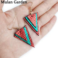 mg 15 colors glitter genuine cowhide leather earrings triangle leopard earring simple fashion jewelry women accessories gift