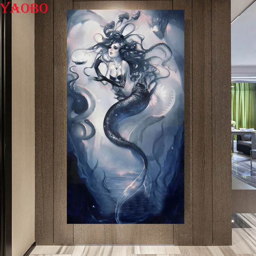 

Большая Алмазная картина «сделай сам», мультяшная девушка-Русалка, картина Стразы 5D, алмазная вышивка, мозаика, полноразмерное украшение дл...