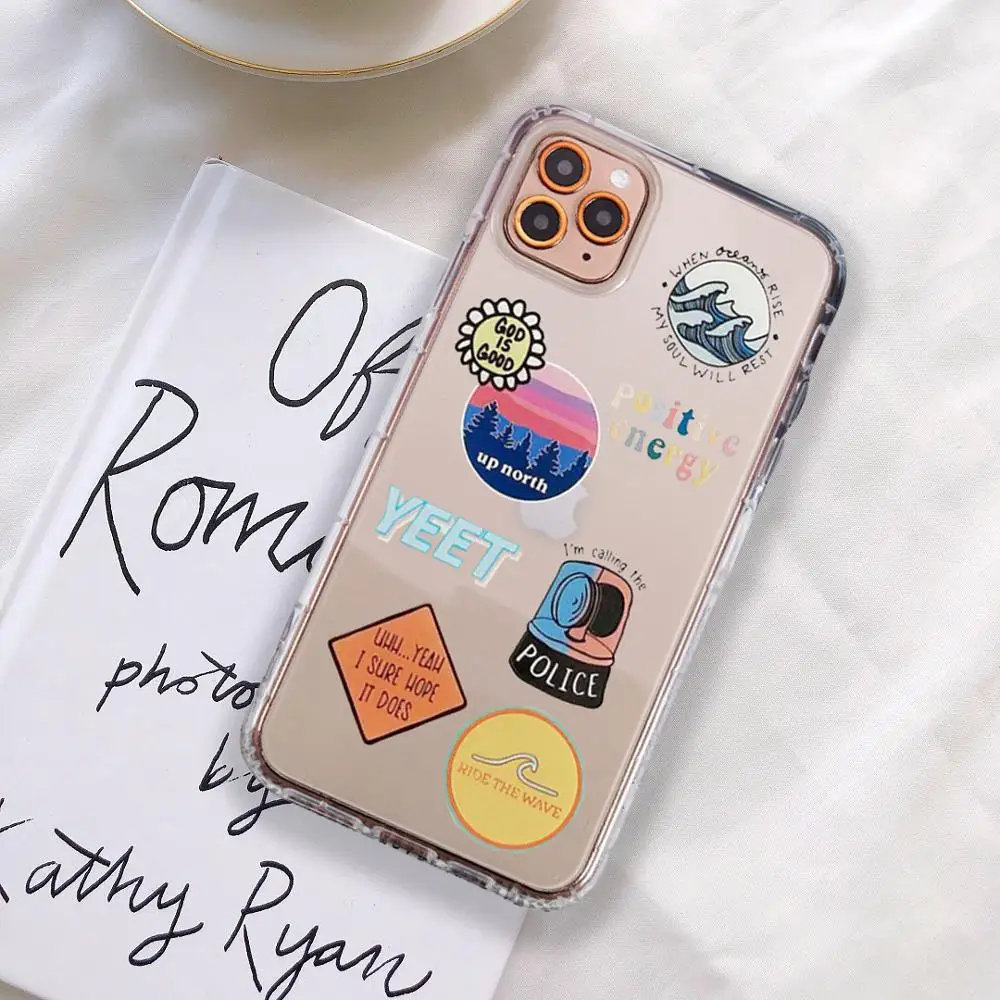 funny art label clear phone case for iphone x 11 pro xs max 7 se 2020 xr 8 6 s plus cartoon food shockproof tpu cover fundas free global shipping