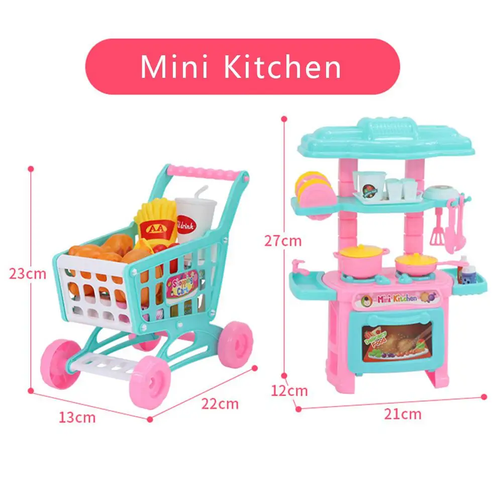 Kids Mini Simulation Tableware Shopping Cart Set Pretend Play Kitchenware Food Toys | Игрушки и хобби