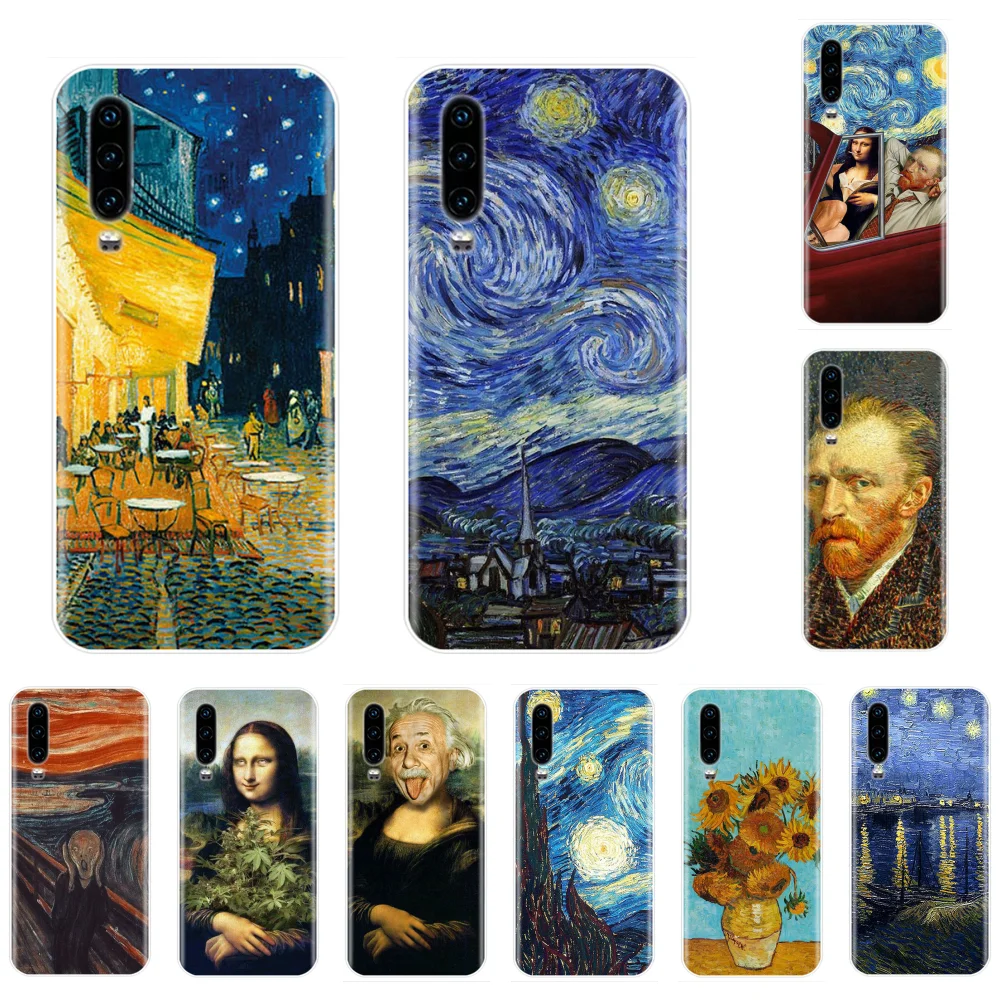 Мягкий силиконовый черный чехол для телефона Van Gogh Mona Lisa Huawei P9 P10 P20 P30 Pro Mate 10 20 Lite Y5
