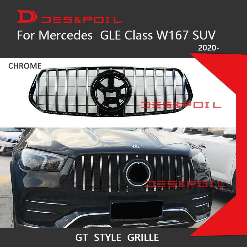 GT R Grille For 2020 New GLE Class W167 SUV Coupe 4Matic Chrome Front Racing Grill GLE300 GLE350 GLE450