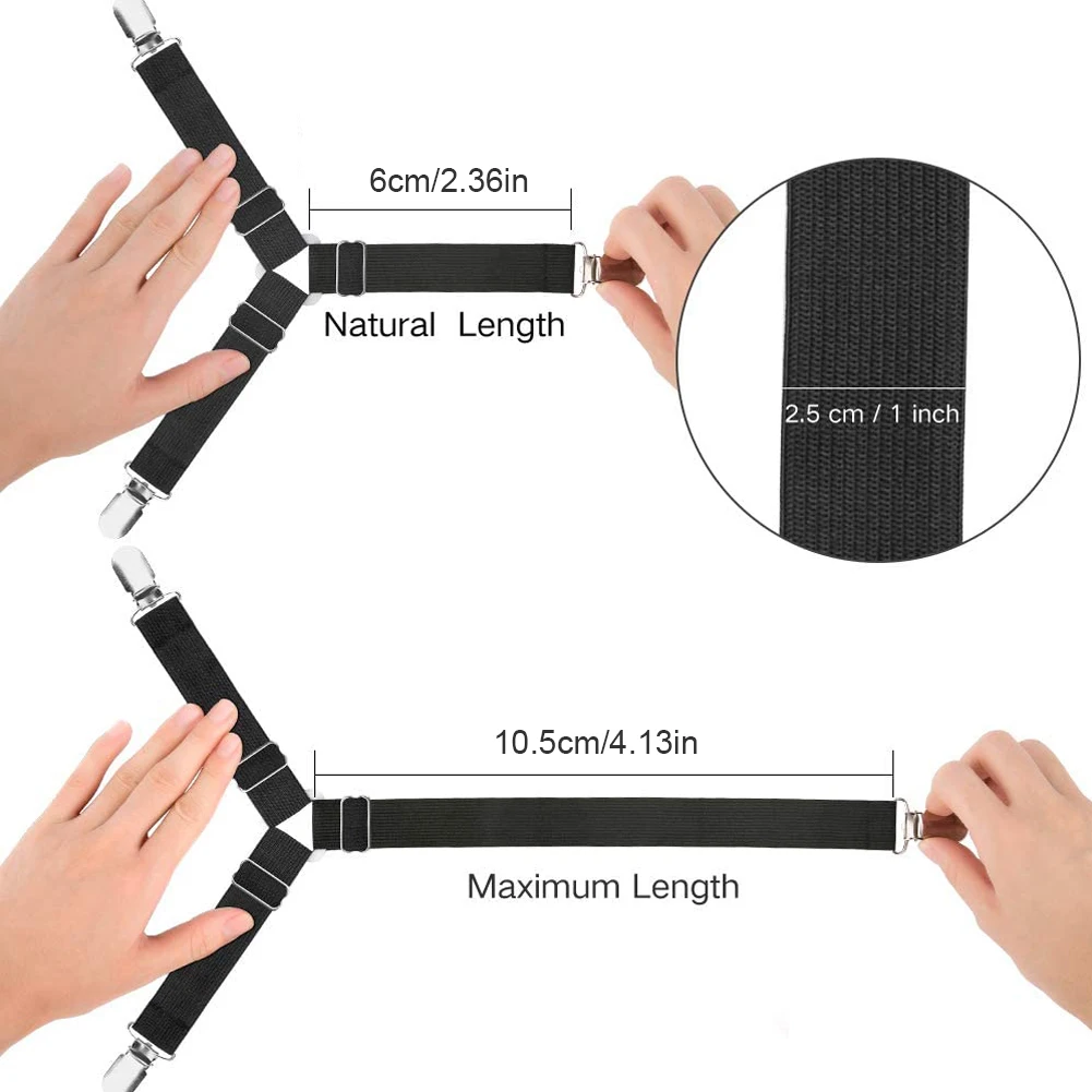 

4PCS Bed Sheet Clips Suspender Couch Elastic Holder Straps Adjustable Mattress Corner Holder Bands Bed Sheet Organize Gadgets