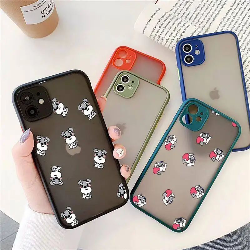 

Cute Schnauzer Dog Phone Case For IPhone 12 11 Pro Max XR XS Max X SE2 6s 7 8 Plus Hard Shockproof Black Case