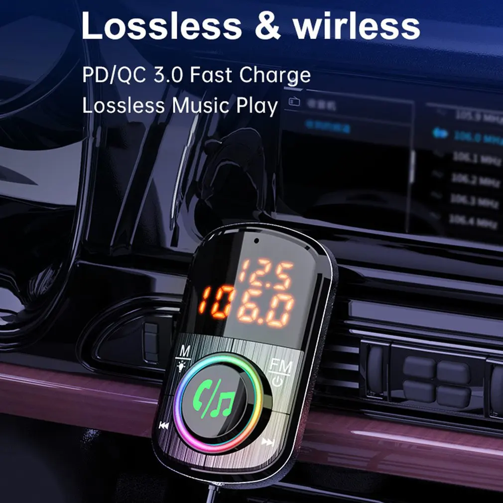 

Автомобильный беспроводной MP3-плеер QC3.0, быстрая зарядка PD, автомобильное зарядное устройство для создания атмосферсветильник, FM-передатчи...