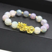 fengshui pixiu bangles bracelet chinese lucky enegry god beast pixiu gold plated colorful beads bracelet daily dressed jewelry
