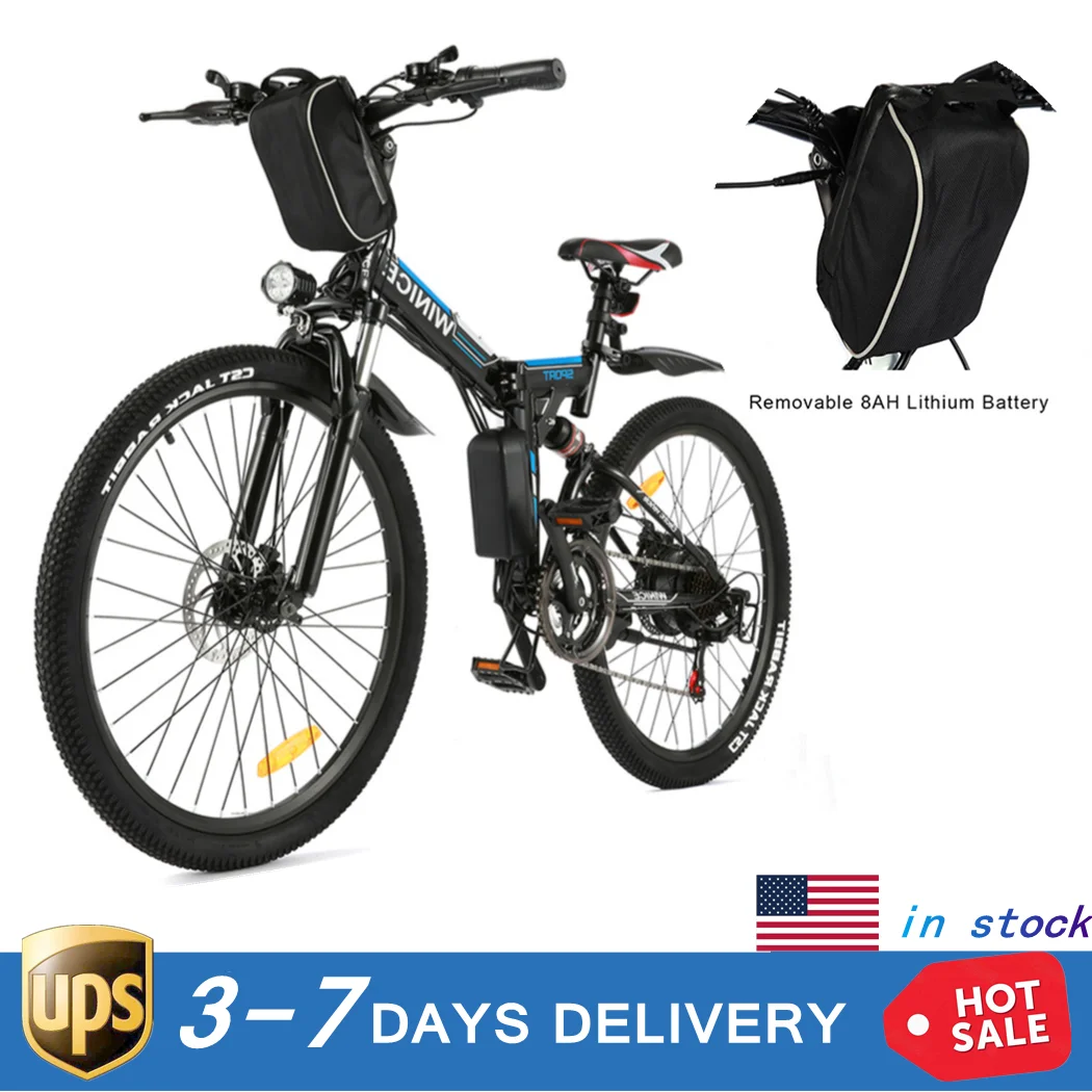 US In Stock 26Inch Electric 350W 36V Foldable Mountain Bike  MTB 21 Speed E-Bike Disc Brake  Electric Bike with Lithium-Ion Batt