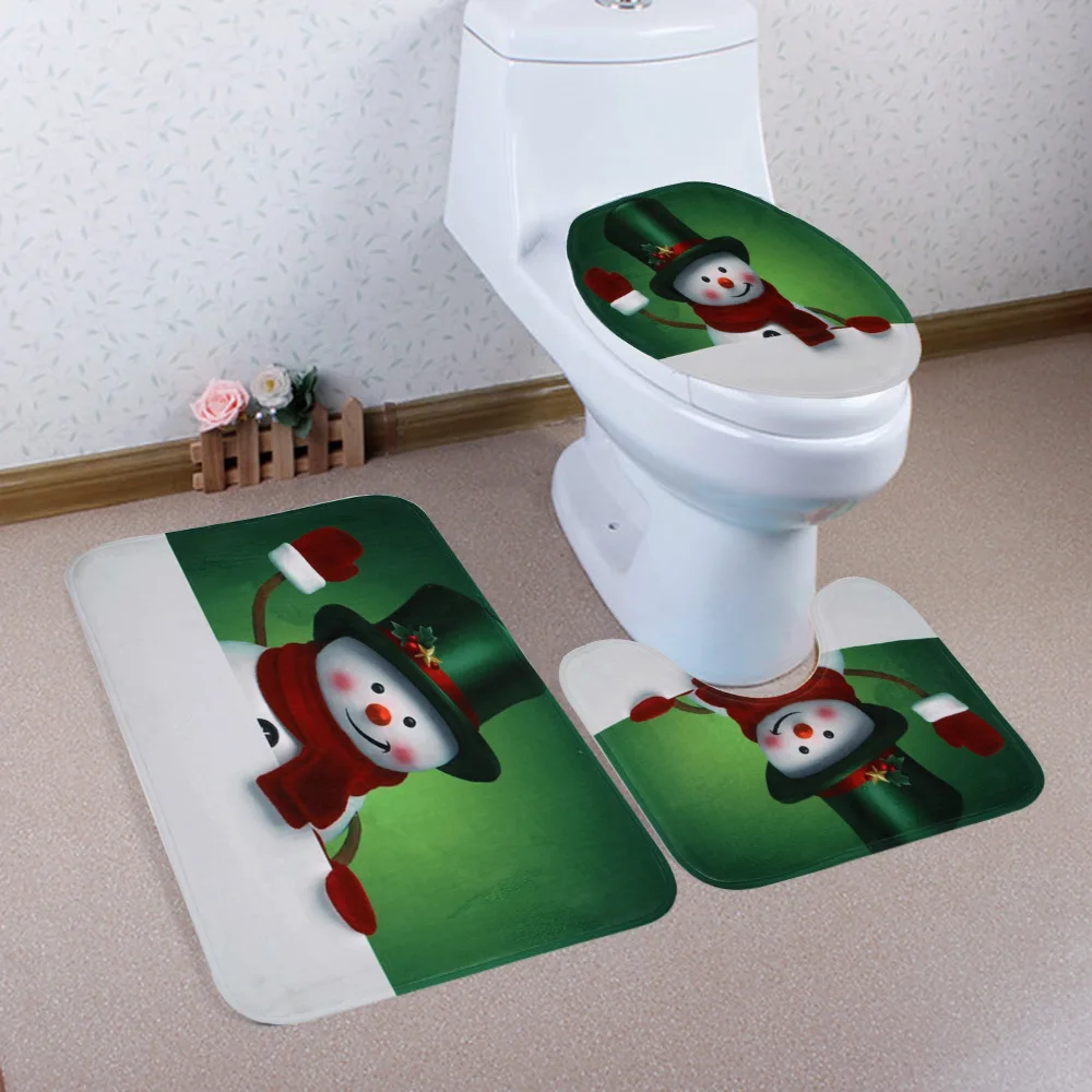

3 шт./компл. Рождественский нескользящий коврик для ванной комнаты, крышка для унитаза, коврик для ванной, набор ковриков для ванной, водопог...