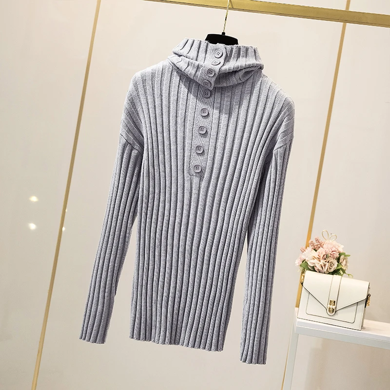 

SuperAen 2021 Autumn Winter Solid Turtleneck Bottoming Shirt Women's Loose Sweater Pile Collar Casual Full Top