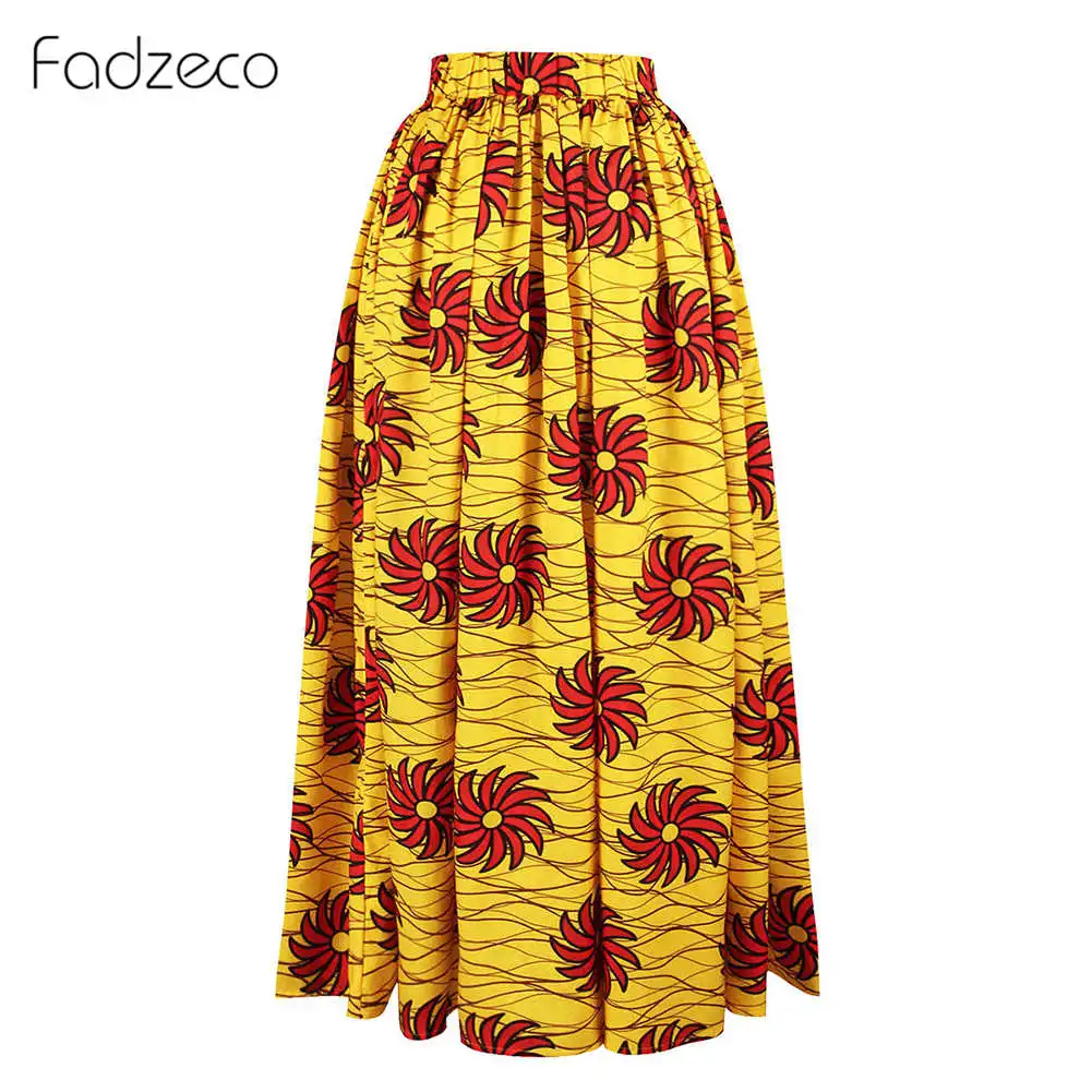 Fadzeco африканские женские юбки с высокой талией плиссированные макси в пол Дашики