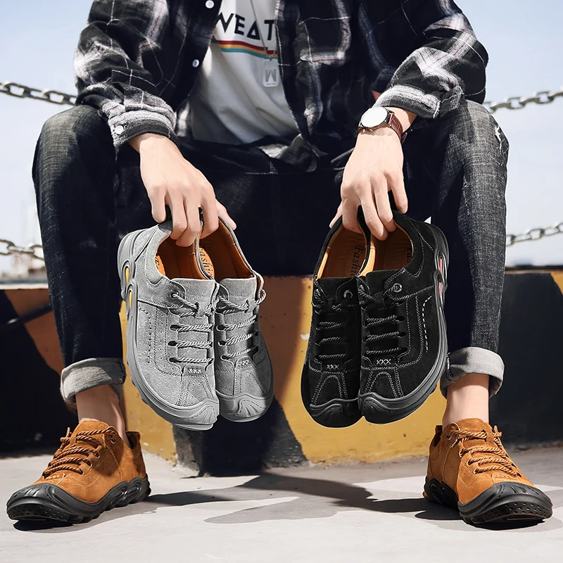 

Nine o'clock Stylish Leather Men Pig Skin Shoes Autumn Outdoor Soft Flats Anti-skid Male Sneaker Casual Breathable Shoes for Men