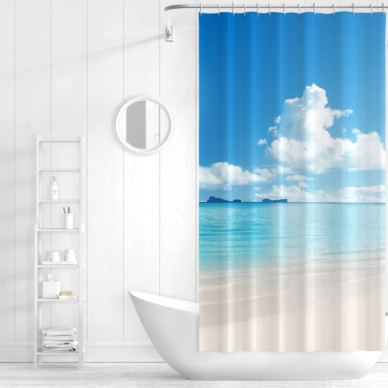 

Seaside beach sky beach shower curtain bathroom curtain fabric waterproof polyester with hook bathroom curtain