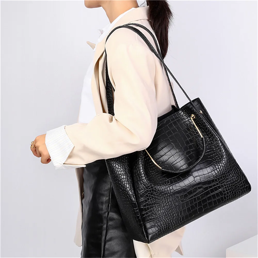 Four-piece Suit Alligator High Quality Pu Leather Women's Handbag Vintage Fashion Shoulder Bag Large Capacity Travel Tote |