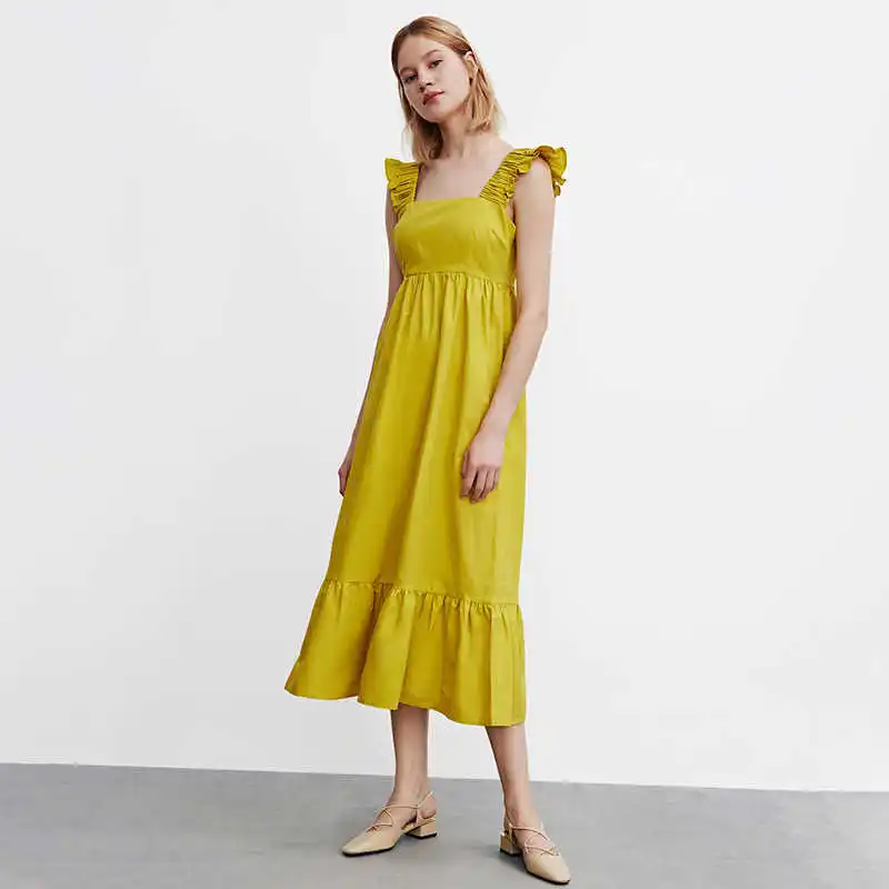 

Ur 2021 summer new square neck stitched Ruffle vest treasure dress wh14s7an2006
