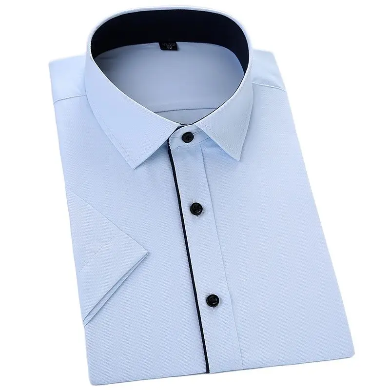 Summer Short Sleeve  Male Shirts  Twill  Pocketlessbusiness Men Social Dress Shirts Slim Fit Soft Comfortable