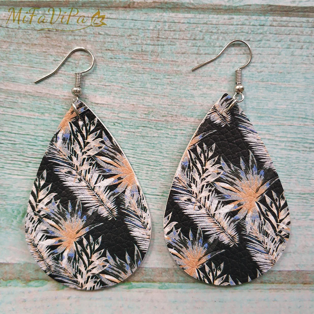 

10 Pairs Black Leaf Earrings for Women Water Drop Faux Leather Earrings Fashion Trinket Double Layers Lightweight Dangle Earring