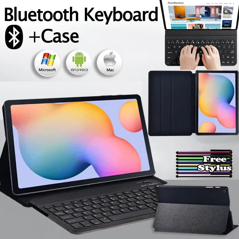 

Black Tablet Case for Samsung Tab S6 Lite 10.4 P610 P615 High Quality Anti-cratch Leather Stand Cover Case + Bluetooth Keyboard