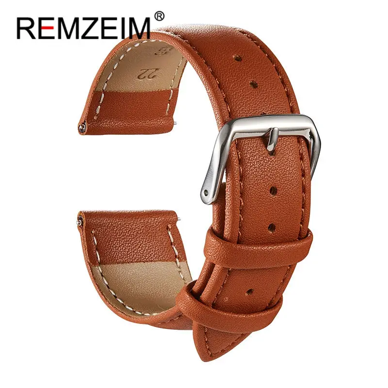 REMZEIM Calfskin Leather Watchband 16mm 18mm 20mm 22mm 24mm Soft Material High Quality Strap Watch Accessories Band 5 Colors