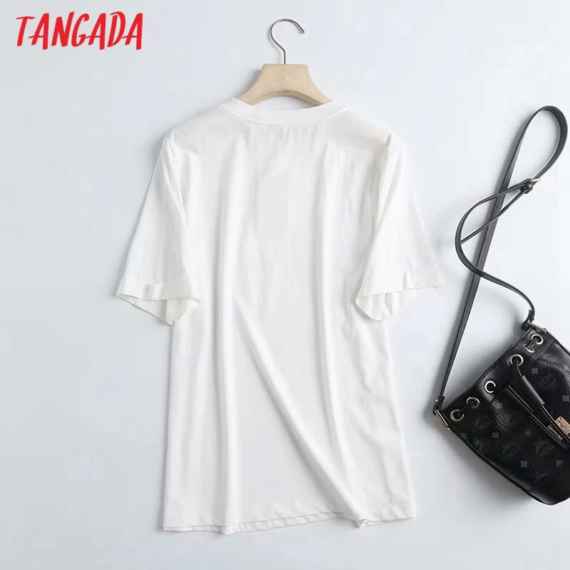 

Tangada 2021 Women Letter Print Cotton T Shirt Short Sleeve O Neck Tees Ladies Casual Tee Shirt Street Wear Top 4C73