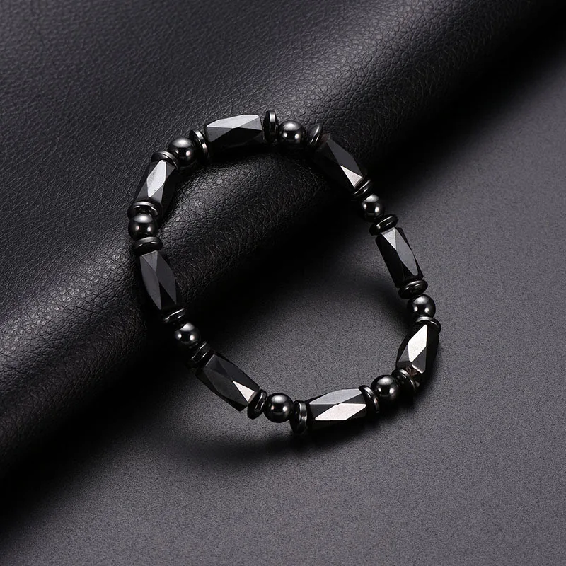 Магнитный эластичный браслет из натурального камня черного Желчного Камня для