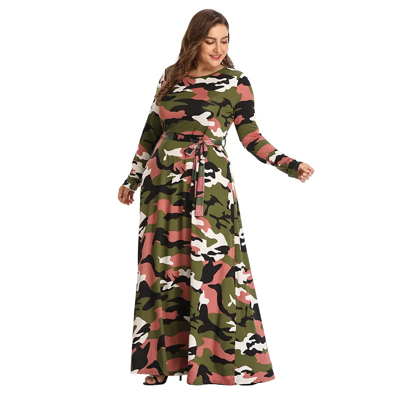 

New Spring Plus Size Camouflage Women Muslim Dress Kaftan Long Sleeve Maxi Long Vestidos Islamic Eid Mubarak Abaya Sundress Robe