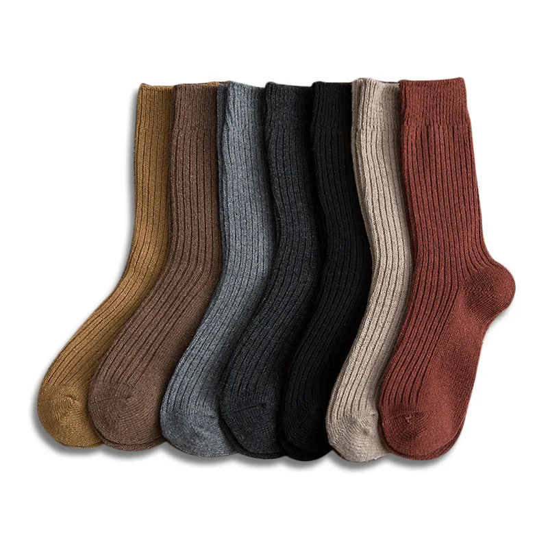 Winter Wool Thicken Warm Socks Women High Solid Long Loose Basics Casual Cotton Japanese Style Harajuku Sox Dark Grey Black Hot