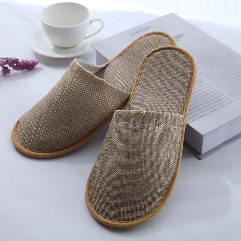 Обувь домашние тапочки льняная одноразовая Нескользящая Женская сменная