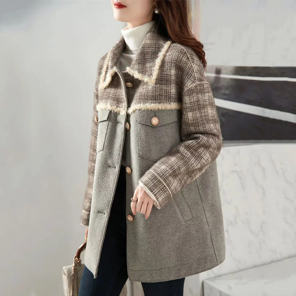 

Женская трикотажная куртка, зимняя новая свободная повседневная винтажная Дамская куртка средней длины на пуговицах в клетку с длинным рук...