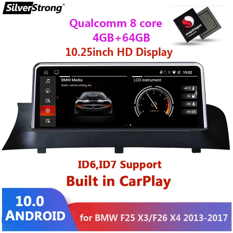 

10.25" 8 Core 4G LTE Android 10 System Car Multimedia Radio For BMW F25 F26 2011-2017 4+64GB IPS Screen WIFI 4G Carplay GPS BT