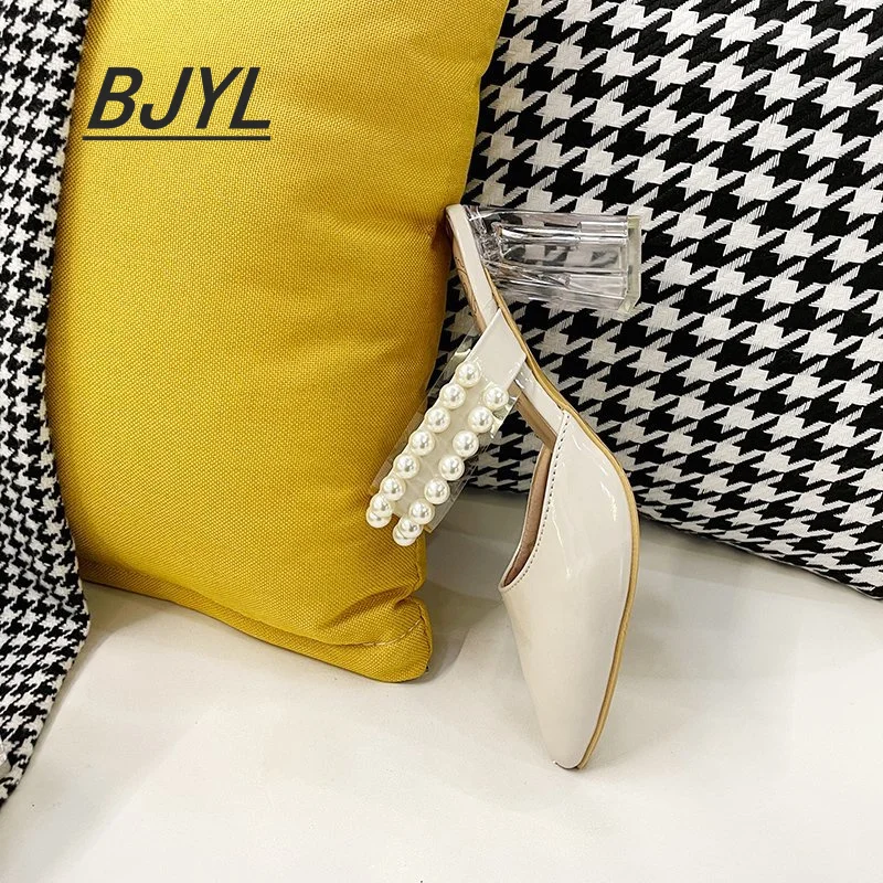 

Baotou half slippers female summer dress 2021 new word with French crystal high heels pearl sandals and slippers
