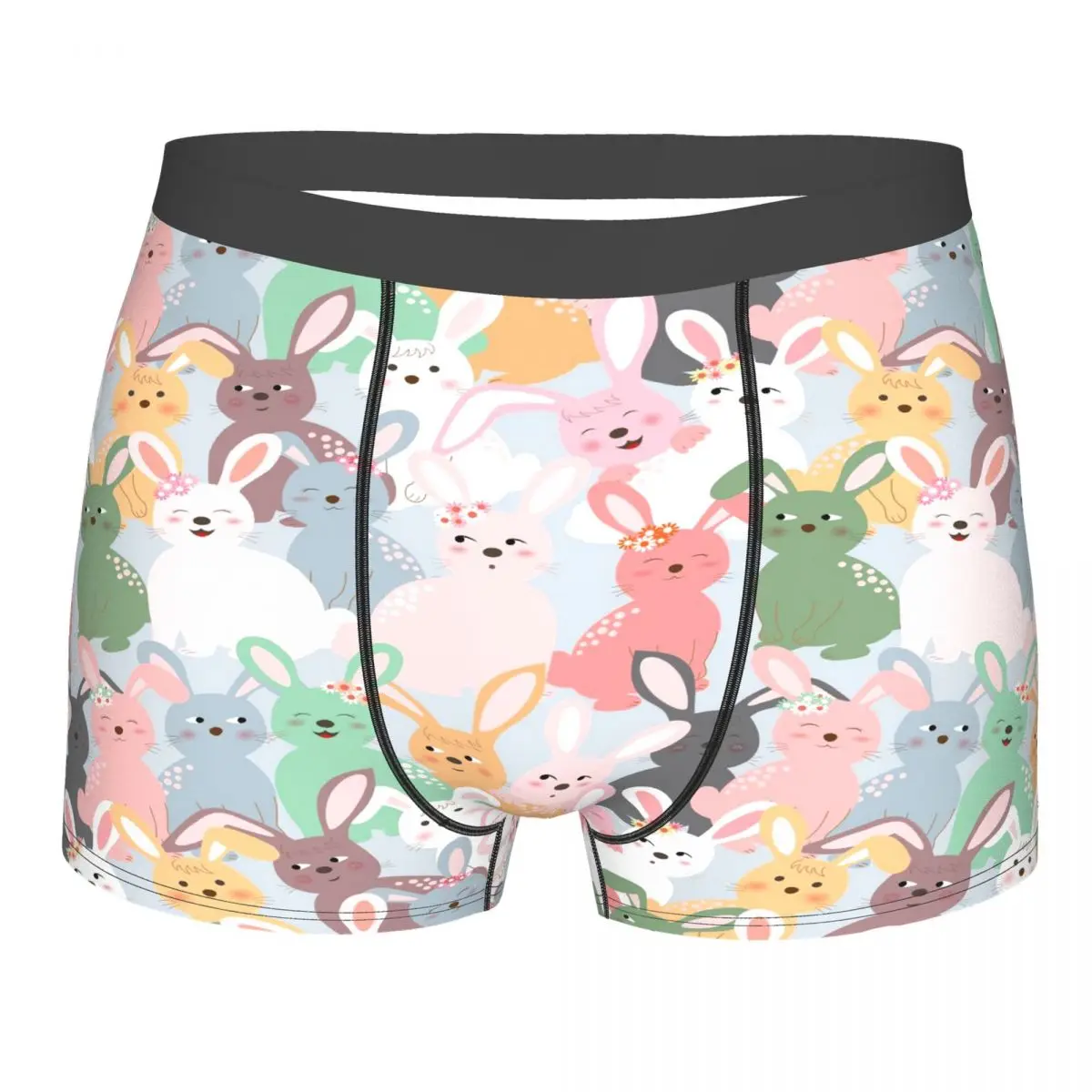 

Mens Underwear Boxer Brief Easter Cute Colorful Rabbits Spring Flowers Roses Personalized Adult Teen Boys Underpants