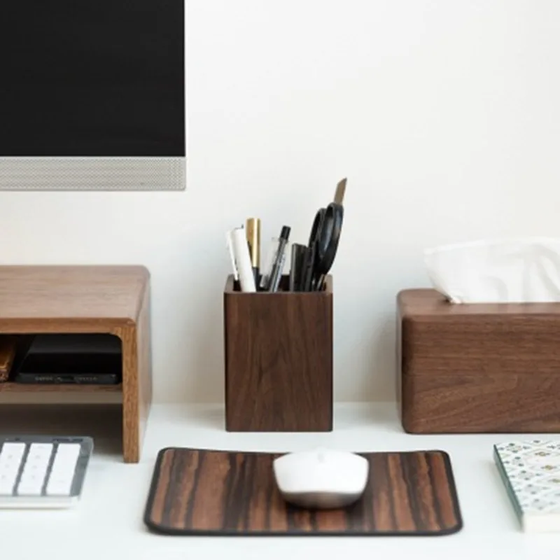 

Solid Wood Container Squar Pen Holder Japan Plain and Simple Desktop Finishing Remote Home Office Control Storage Box