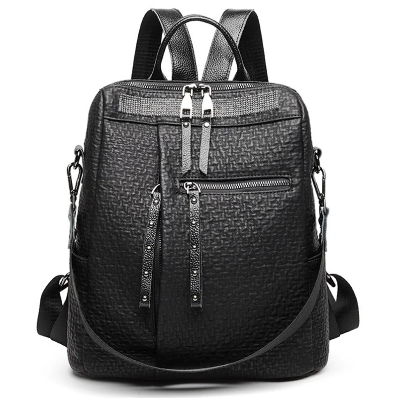 

Brand Women Backpack 2021 Teenage Girl Schoolbag Ladies Genuine Leather Backpacks Fashion Dual-use Shoulder Bag