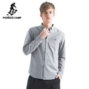 Мужская Однотонная рубашка из ткани Оксфорд Pioneer Camp, повседневная классическая рубашка с длинными рукавами, левым нагрудным карманом, ACC901193