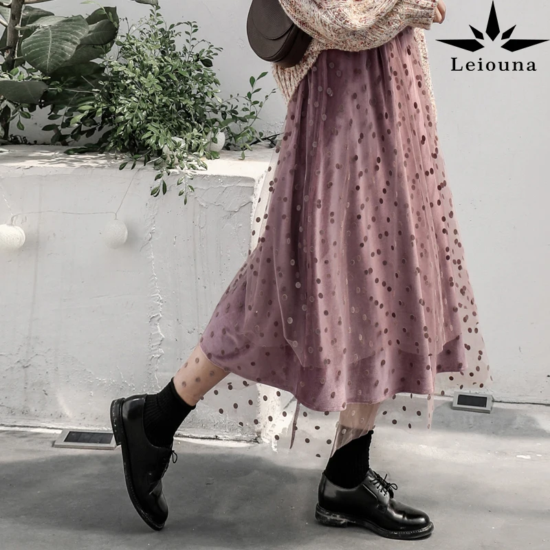 

Женская офисная юбка в горошек, Повседневная Длинная юбка с высокой талией, плиссированная сетчатая юбка в стиле ретро, лето 2021