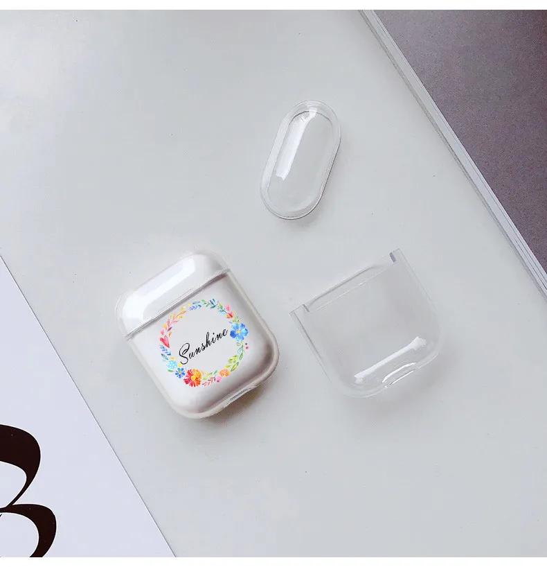 Чехол для наушников Airpods прозрачный твёрдый чехол с именем под заказ цветком